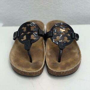 Tory Burch Miller Cloud Sandals Sz 5 perfect black patent leather